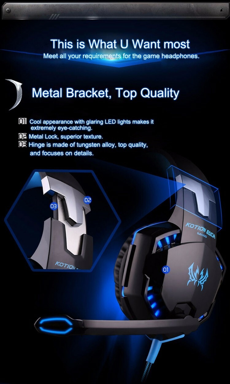 Kotion chaque casque de jeu G2000 écouteur 3.5mm avec lumière rvb micro antibruit son stéréo pour PS5 PS4 PC
