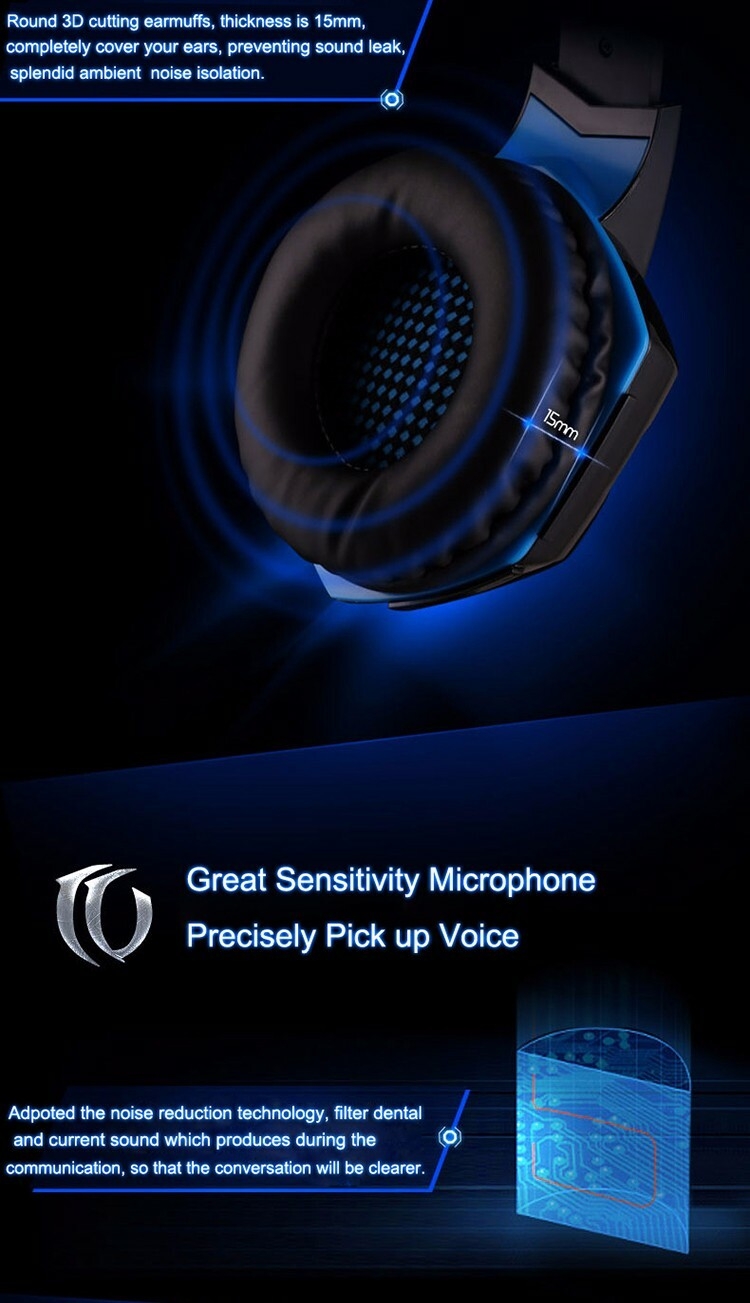 Kotion chaque casque de jeu G2000 écouteur 3.5mm avec lumière rvb micro antibruit son stéréo pour PS5 PS4 PC