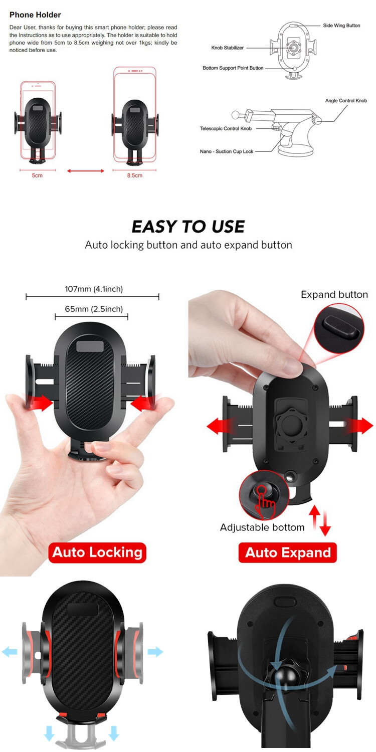 Universal fit strong mobile phone holder expansion Suction in Car dashboard stand mobile phone no charging phone holder for car