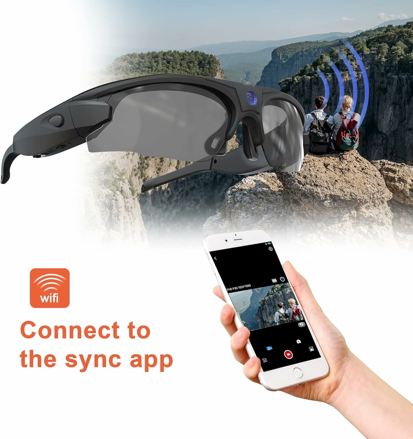 Lunettes de soleil intelligentes HD WIFI 1080P Lunettes photo vidéo Caméra Mini lunettes de sport d'action pour le cyclisme, la pêche et la conduite