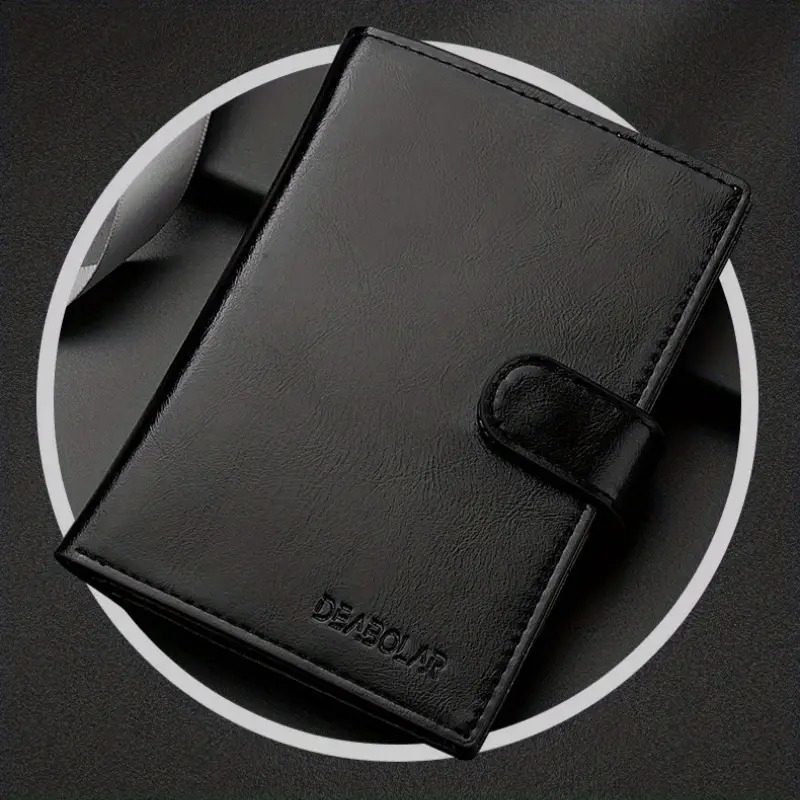 mens passport leather wallet multiple card slots and a clear id window vintage business card bag details 6