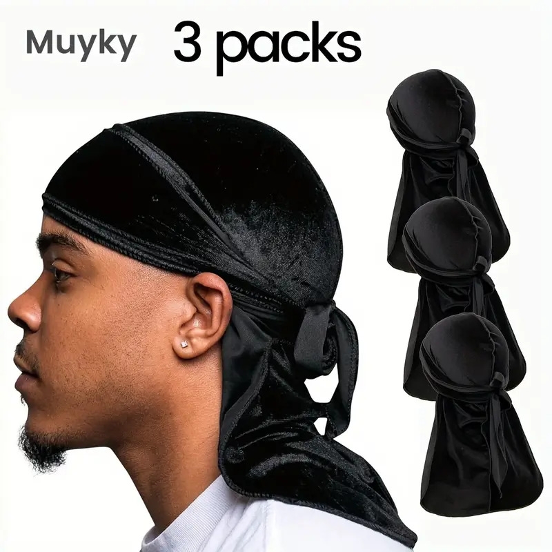 3pcs   velvet durag soft velvet durags for men women long   straps silky durag liner 0