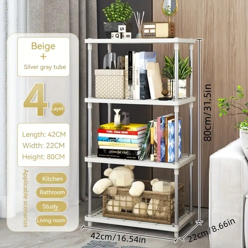 1pc multi purpose plastic tiered arrange storage rack for kitchen bedroom bathroom and living room organization home organization and storage supplies beige color 6