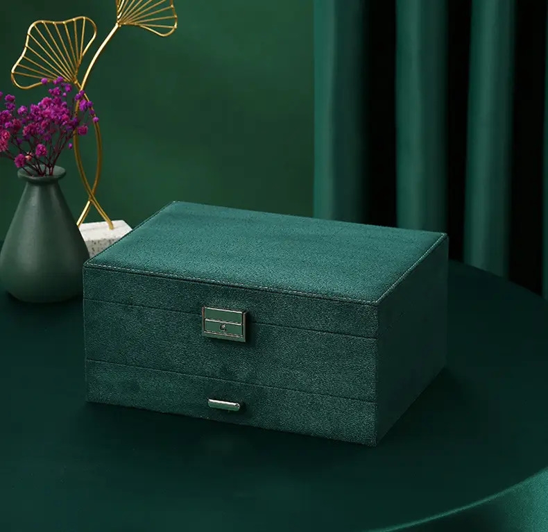 1pc 3 layer flannelette lockable jewelry storage box antique flannelette jewelry organizer case ear stud necklace earring ring watch jewelry box ideal choice for gifts details 4