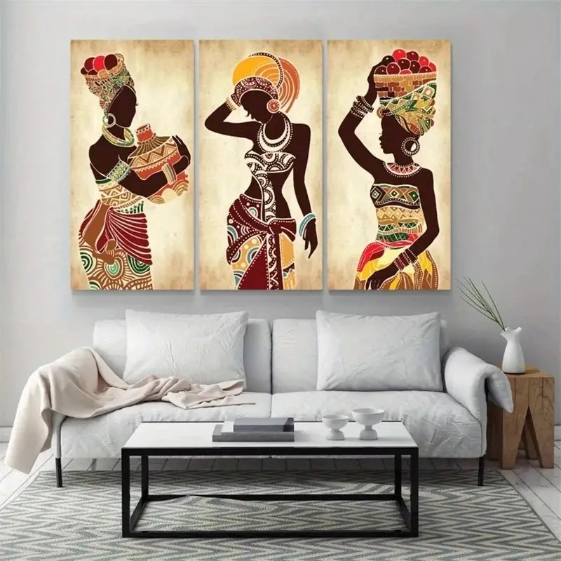 3pcs ethnic african black woman canvas painting vintage wall art for living room and bedroom decoration no frame needed details 1