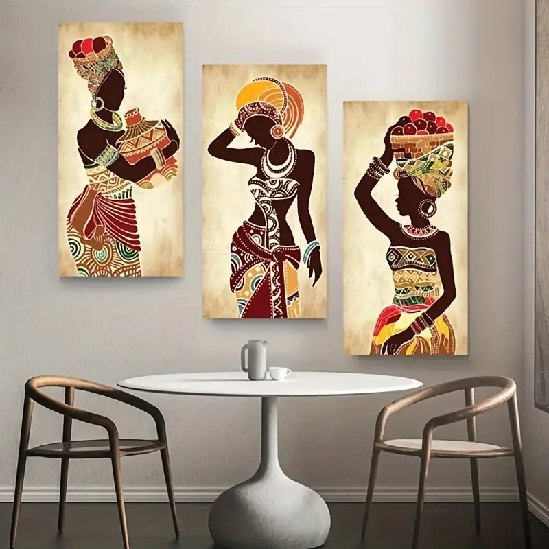 3pcs ethnic african black woman canvas painting vintage wall art for living room and bedroom decoration no frame needed 0