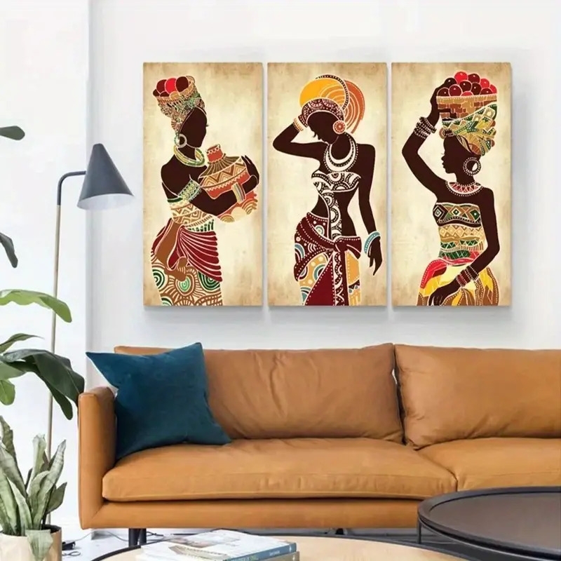 3pcs ethnic african black woman canvas painting vintage wall art for living room and bedroom decoration no frame needed details 2