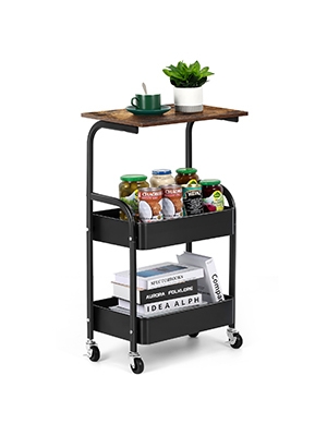 Table d'appoint mobile avec meuble de rangement à 3 niveaux 