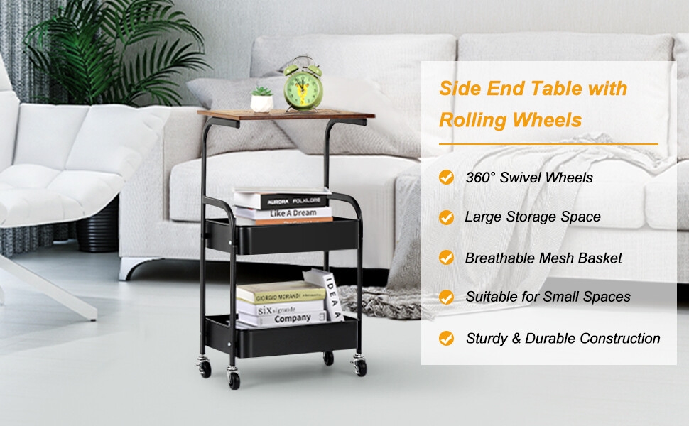  Table d'appoint mobile en bois pour canapé
