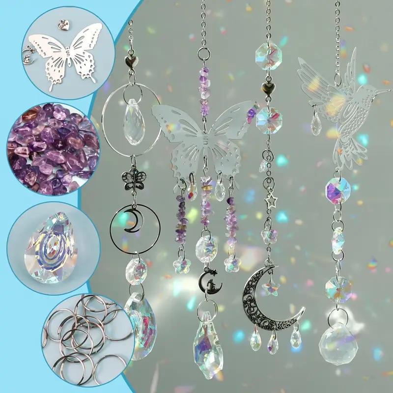 400pcs diy sun catcher kit glass prism   with crystals hanging decor for home wedding garden christmas holiday crafts   details 2