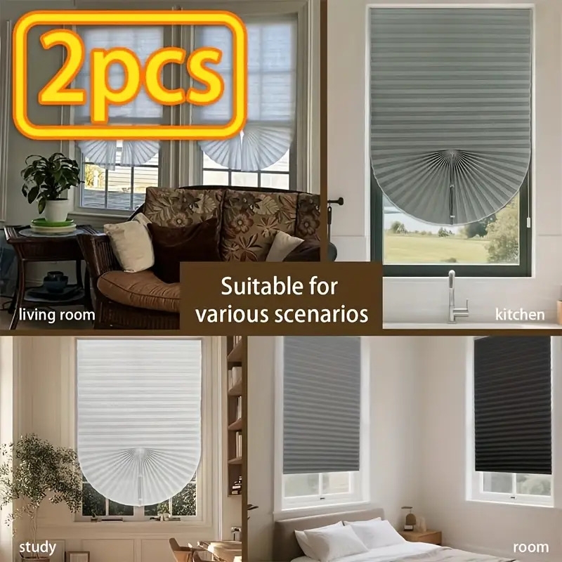 2件可调节尺寸百褶遮阳帘 - 随时轻松安装，可拆卸窗帘 - 适用于房间、客厅、办公室等场所 - 春夏遮阳及室内遮阳 - 多种尺寸与颜色选择，简约装饰 商品详情 1