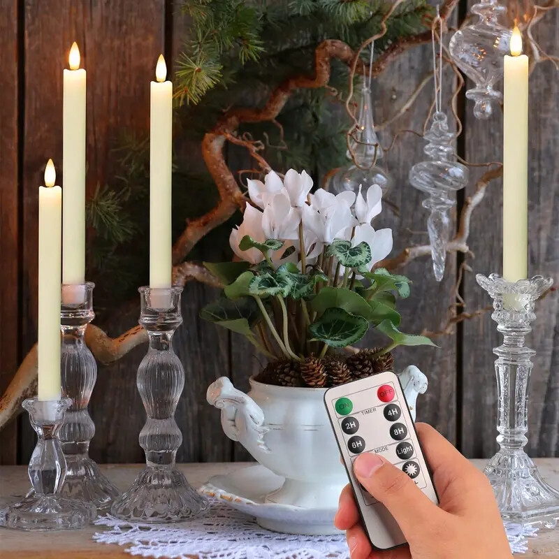 6 件装无焰 led 锥形蜡烛，带遥控器和 9.6 英寸定时器 - 电池供电逼真蜡效果火焰，3d 核心适合万圣节、圣诞节、情人节家居装饰 商品详情 6