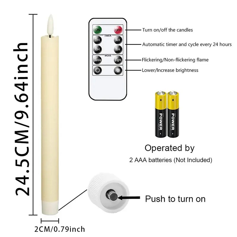 6 件装无焰 led 锥形蜡烛，带遥控器和 9.6 英寸定时器 - 电池供电逼真蜡效果火焰，3d 核心适合万圣节、圣诞节、情人节家居装饰 商品详情 2