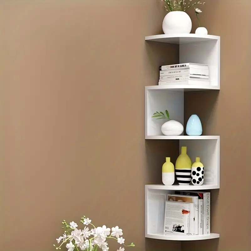 modern 5 tier white wooden corner saving wall mounted storage for living room study kitchen 2
