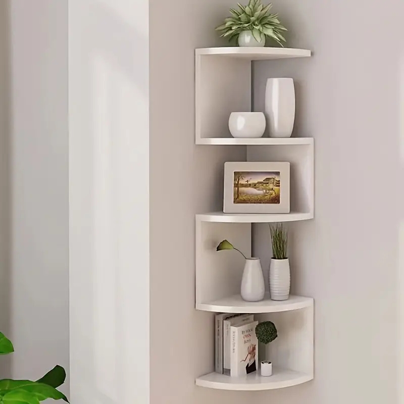 modern 5 tier white wooden corner saving wall mounted storage for living room study kitchen 0
