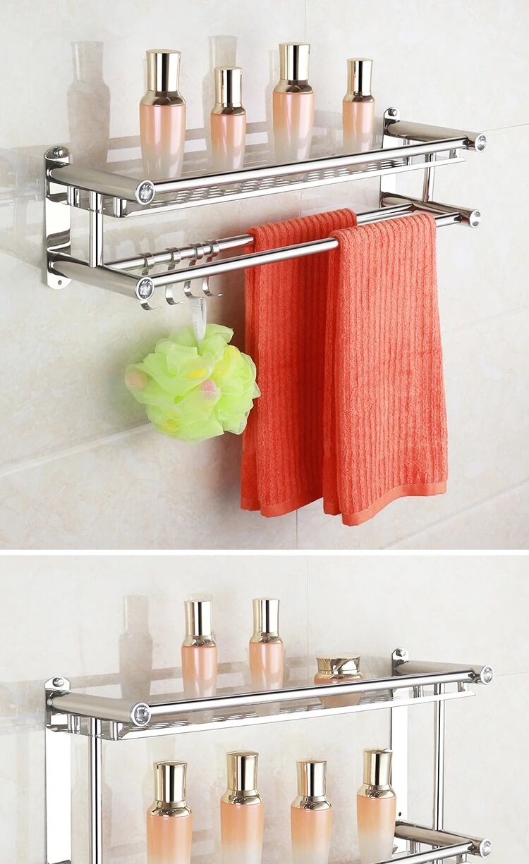 现代环保不锈钢三层浴室搁板架双层和单层壁挂式清洁毛巾