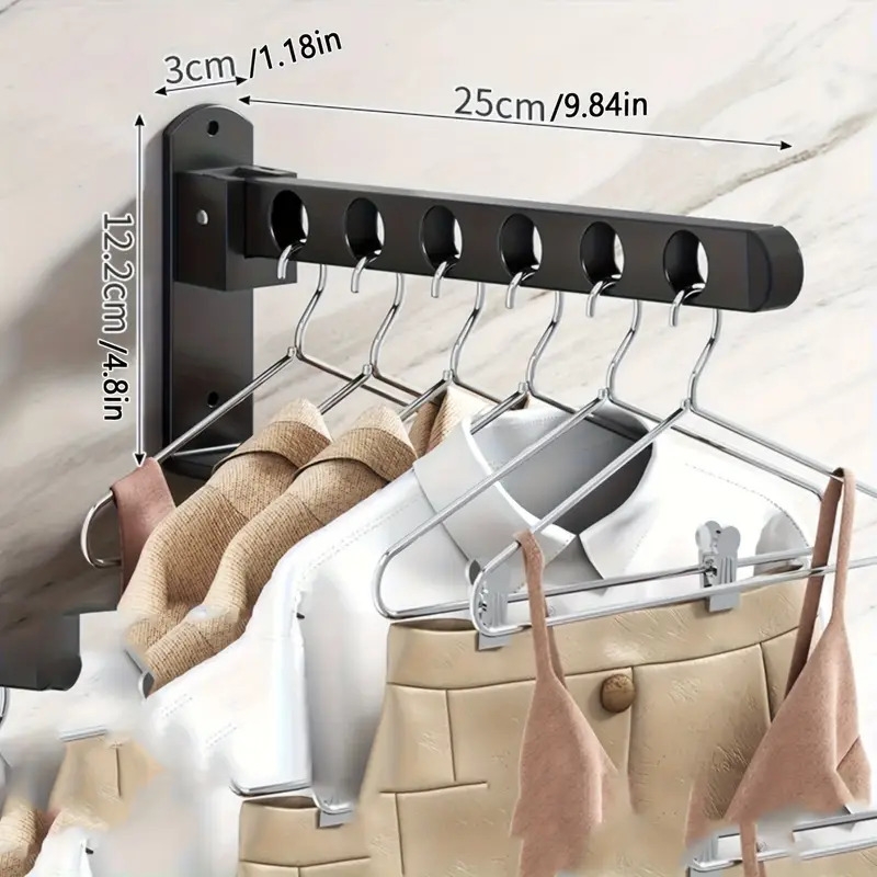 6/8孔金属衣架 | 壁挂式，可折叠节省空间 | 护垫黑色表面 | 多用途烘干和储物架，适用于洗衣房、卧室、浴室 | 适用于服装和配饰，衣架 商品详情 3