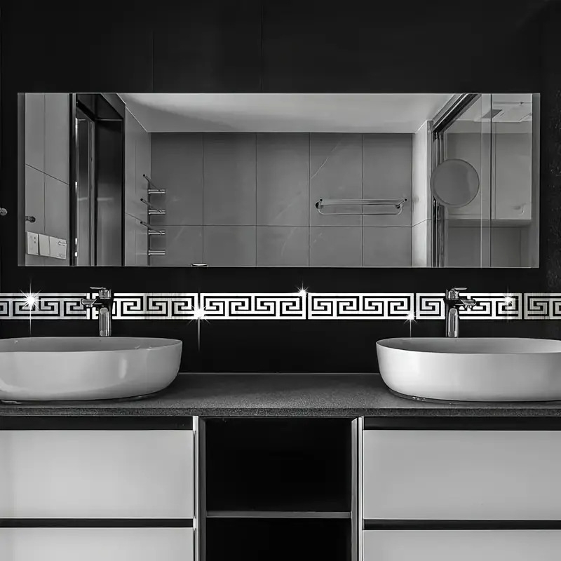 12 16pcs 3d acrylic mirror waist line wall sticker greek key pattern self adhesive wall decals detachable wall sticker for living room bedroom bathroom home decoration details 6