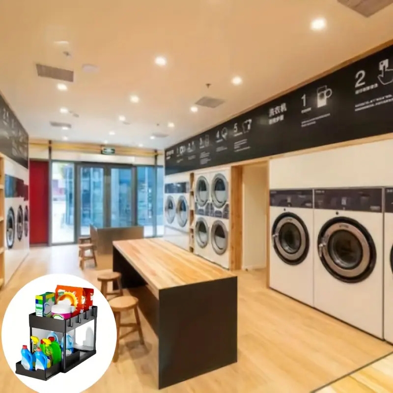 1set under sink organizer 2 tier sliding cabinet basket organizer drawers under sink organizers and storage bathroom kitchen cabinet organizer with hooks cup the bottom drawers can be slid out kitchen accessories for commercial restaurant for small business owners shops retailers details 7