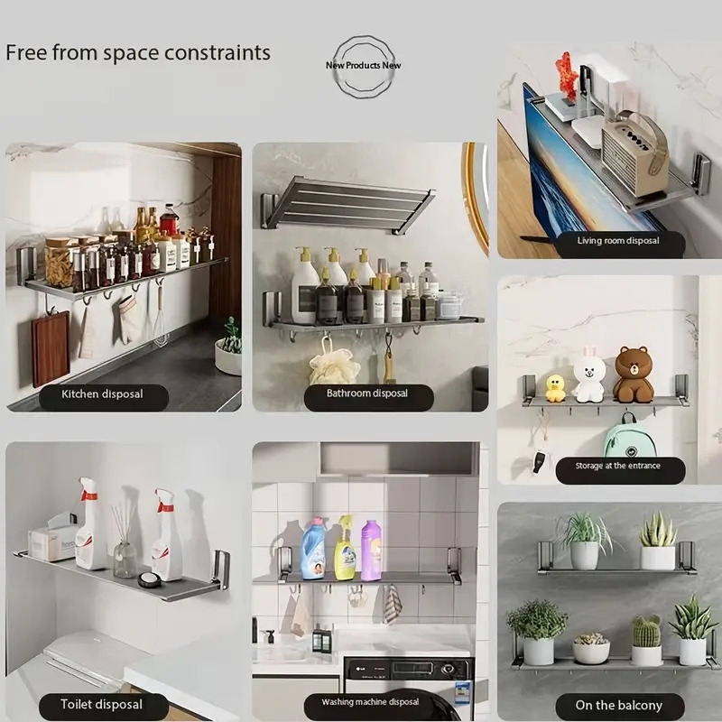 1件免打孔壁挂式折叠厨房置物架 - 节省空间耐用塑料调味品与餐具收纳架，多功能悬浮搁板，适用于食材准备及多房间使用 商品详情 7