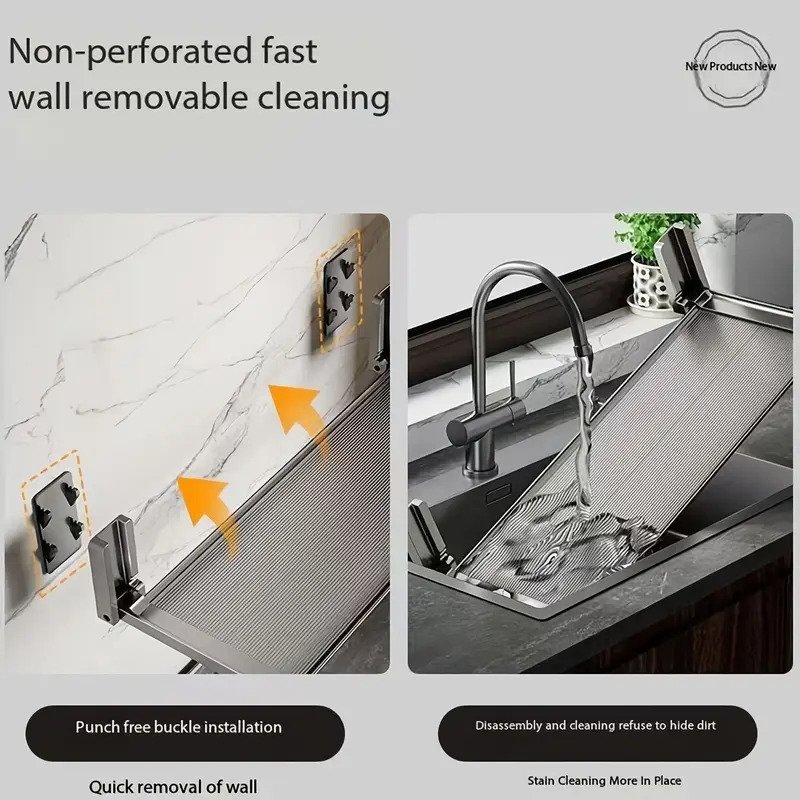 1件免打孔壁挂式折叠厨房置物架 - 节省空间耐用塑料调味品与餐具收纳架，多功能悬浮搁板，适用于食材准备及多房间使用 商品详情 4