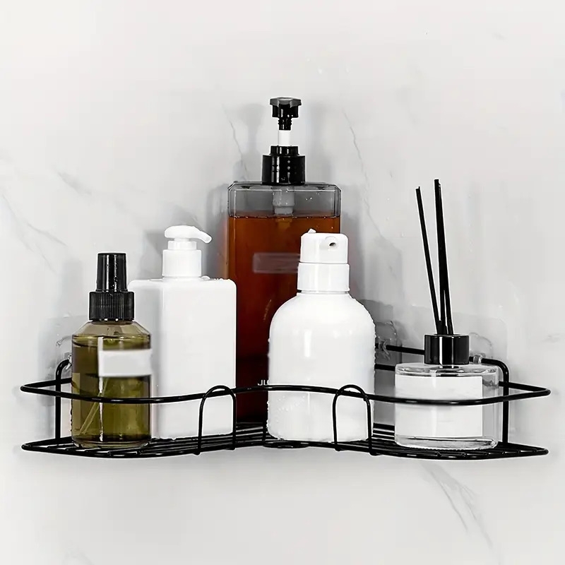 1pc bathroom corner shelf triangle bathroom organizer storage rack wall shelf without punching bathroom accessories contains two double hung stickers 7