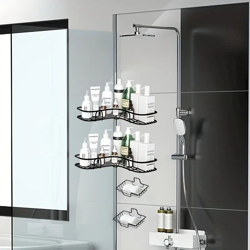 1 2 3 4pcs wall mounted bathroom storage rack punch free bathroom hanging shelf stainless steel bathroom tray corner shower caddy shampoo shower gel holder organizer bathroom accessories bathroom organization and storage details 0