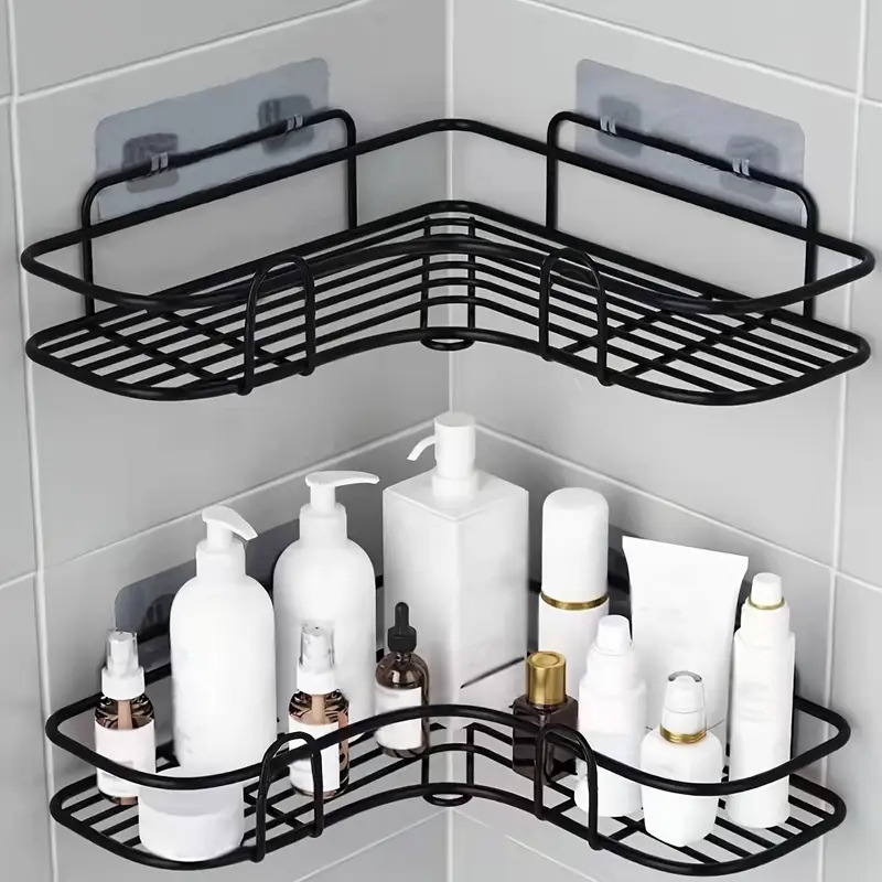 1pc bathroom corner shelf triangle bathroom organizer storage rack wall shelf without punching bathroom accessories contains two double hung stickers 2