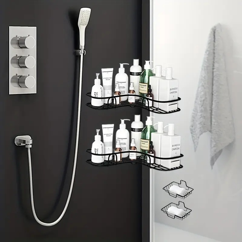 1 2 3 4pcs wall mounted bathroom storage rack punch free bathroom hanging shelf stainless steel bathroom tray corner shower caddy shampoo shower gel holder organizer bathroom accessories bathroom organization and storage details 1