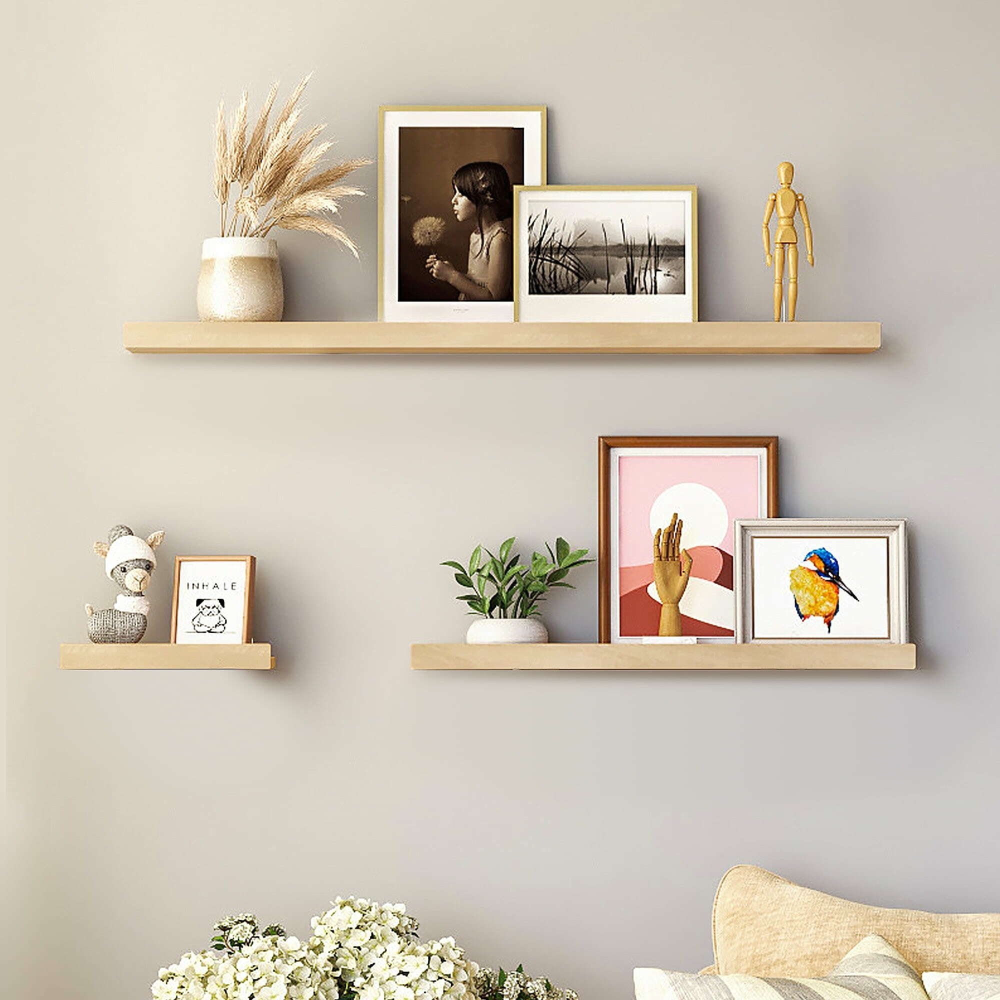 Set of 4 Wall Mounted Floating Shelves 6in Wide for Bedroom Living Room Bathroom Kitchen Office Wall Storage