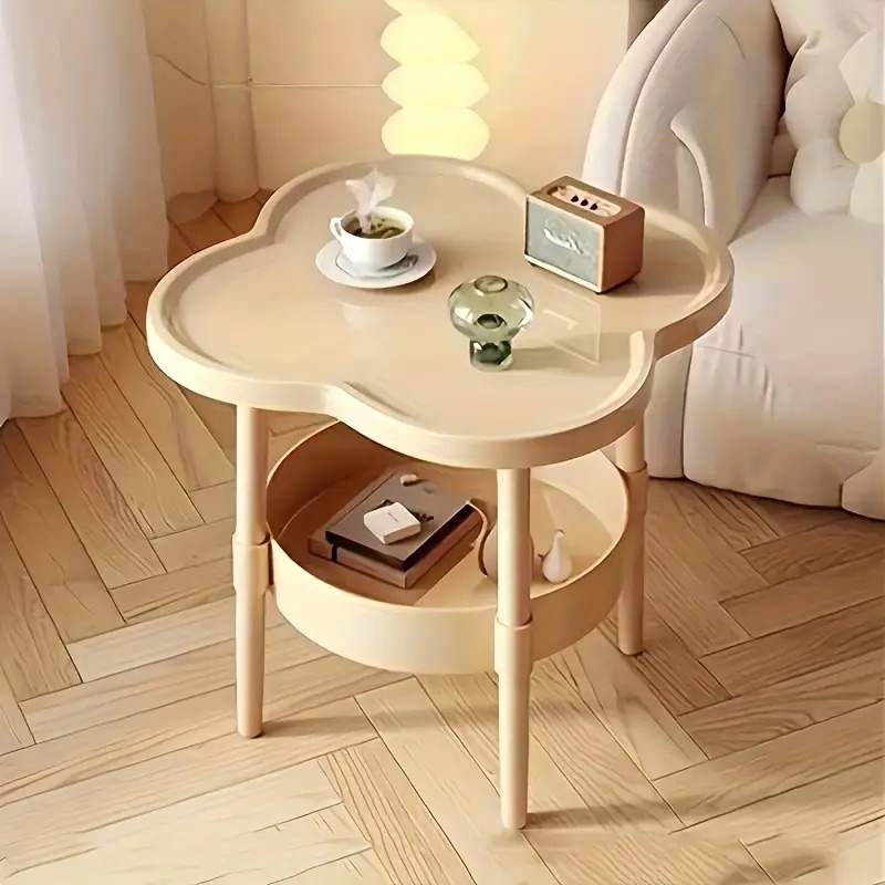 1件现代两层储物咖啡桌,带米色圆形桌面和下层搁板 - 节省空间的塑料家具,适合小空间,易于组装,耐用的现代设计,米色和白色 - 理想用于卧室、客厅、厨房、浴室 - 床头柜、沙发边桌、带开放式搁板储物的中心桌,极简美学,坚固结构,适用于任何房间 商品详情 0