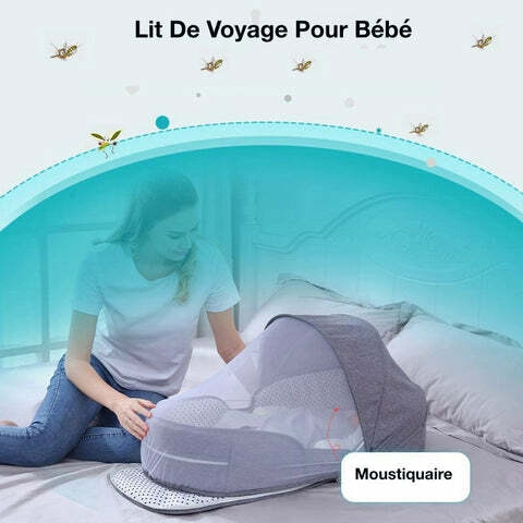 Lit de voyage bébé - couffin - gris avec moustiquaire 7