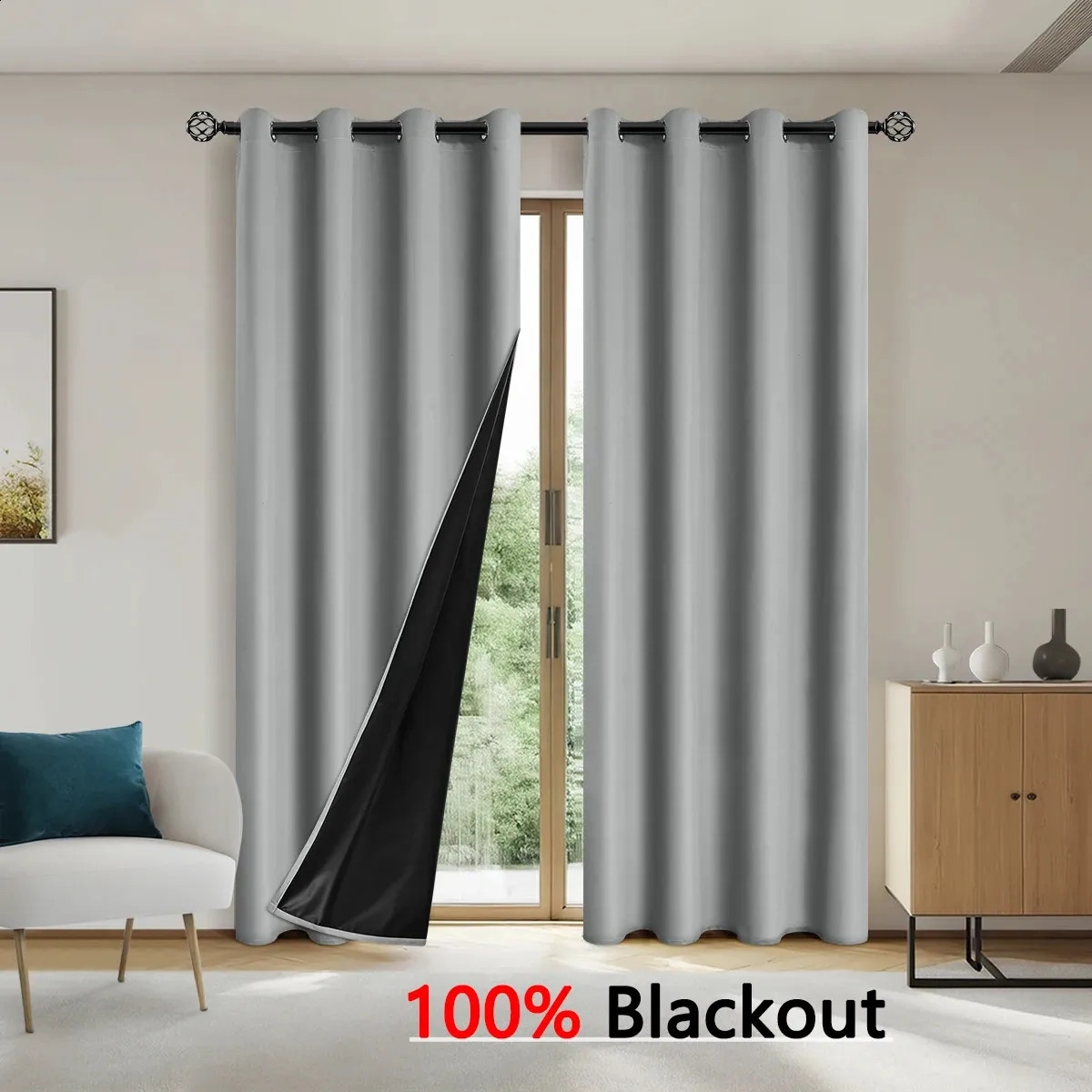 1 piece of solid color full tone and sun protection 100 blackout curtains bedroom living room Curtain 240726