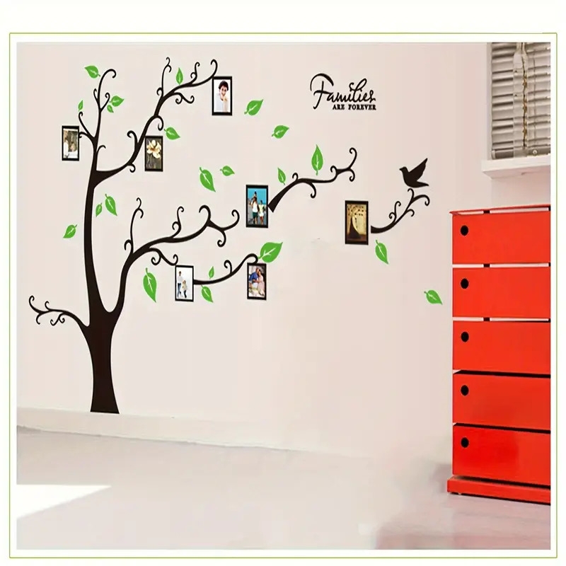 1 set 3d tree wall stickers diy photo frame tree wall decal family photo frame sticker murals wall decor living room bedroom tv background home decorations christmas new year gift pale green details 5