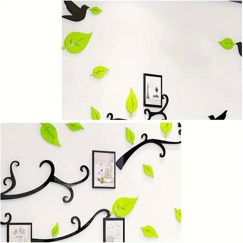 1 set 3d tree wall stickers diy photo frame tree wall decal family photo frame sticker murals wall decor living room bedroom tv background home decorations christmas new year gift pale green details 6