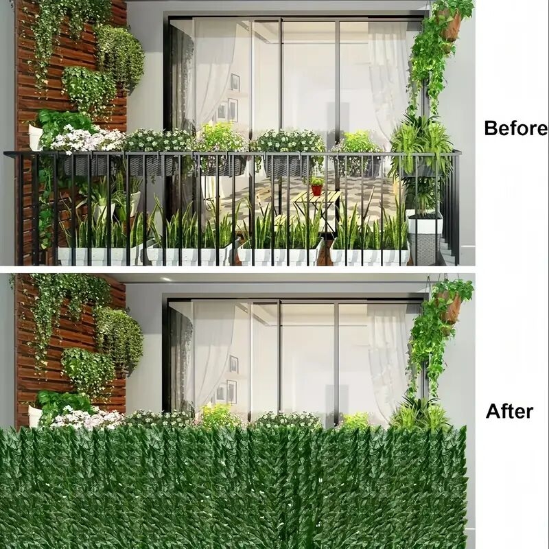 6件套，300厘米x50厘米迷人户外仿真常春藤隐私围栏板 - 抗紫外线耐用塑料绿屏风，适用于室内/室外，易挂墙面装饰，露台、花园、阳台、后院，自然悬挂藤蔓，感恩节装饰佳品 商品详情 4