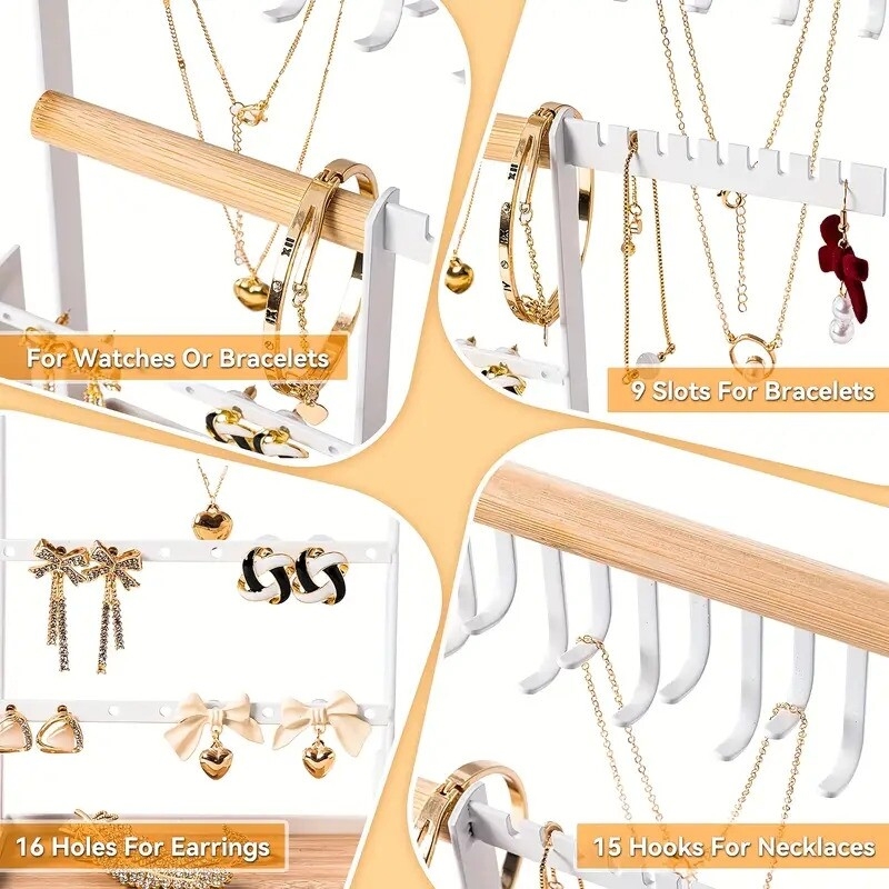 Jewelry Organizer Include Velvet Ring Case 4 Tier Jewelry Holder Organizer With 16 Holes For Earring Organizer Jewelry Stand With 15 Hooks Necklace Organizer And Bracelet Holder White Sports & Outdoors Temu details 2