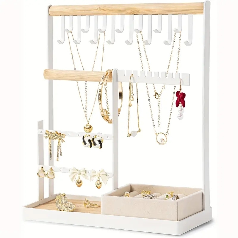 Jewelry Organizer Include Velvet Ring Case 4 Tier Jewelry Holder Organizer With 16 Holes For Earring Organizer Jewelry Stand With 15 Hooks Necklace Organizer And Bracelet Holder White Sports & Outdoors Temu details 0