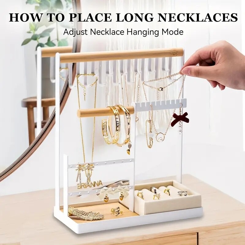 Jewelry Organizer Include Velvet Ring Case 4 Tier Jewelry Holder Organizer With 16 Holes For Earring Organizer Jewelry Stand With 15 Hooks Necklace Organizer And Bracelet Holder White Sports & Outdoors Temu details 7