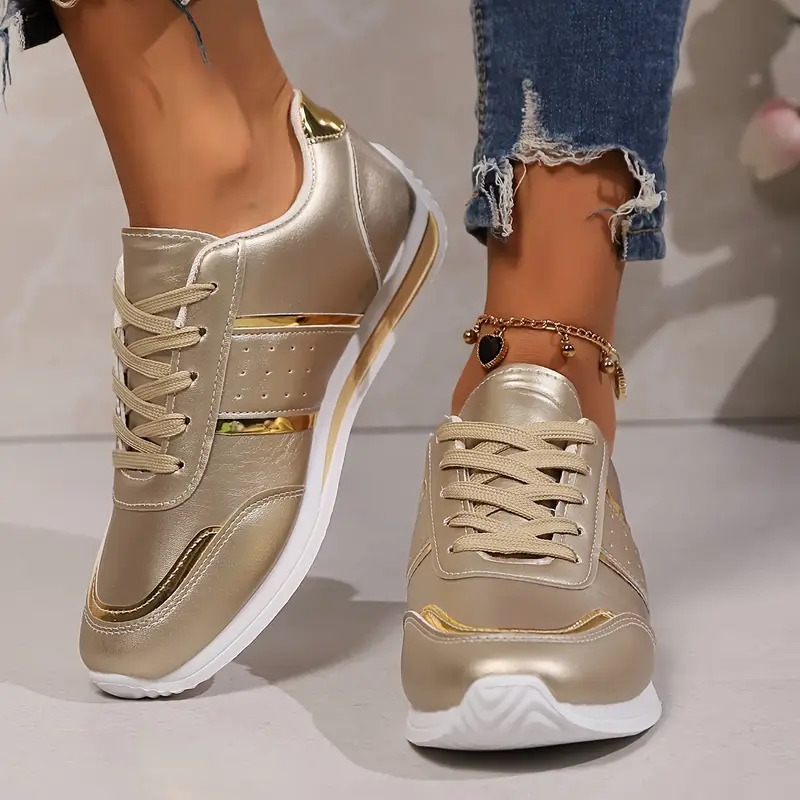 女式纯色休闲运动鞋，系带轻便软底步行鞋，透气低帮学院风鞋 详情 0