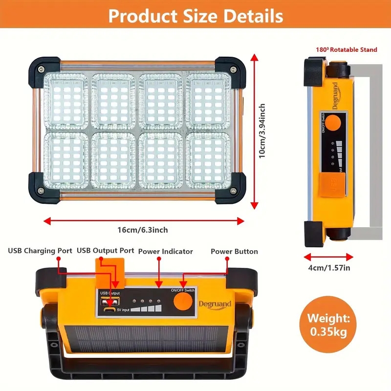 1pc degruand rechargeable led work solar light portable ultra bright floodlight waterproof cordless light floor standing for power outage emergency work light outdoor camping fishing 2