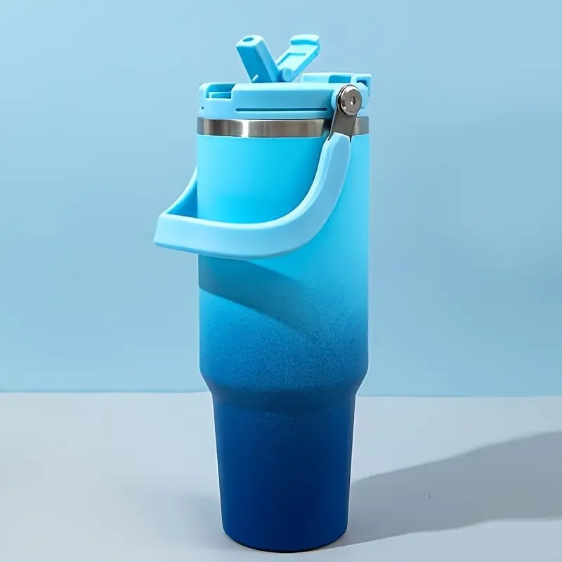 30盎司不锈钢真空保温杯带手柄，双层隔热设计，适合冷热饮品，完美用于汽车、家庭、工作、旅行 - 渐变色彩，理想的圣诞礼物，全季使用 0