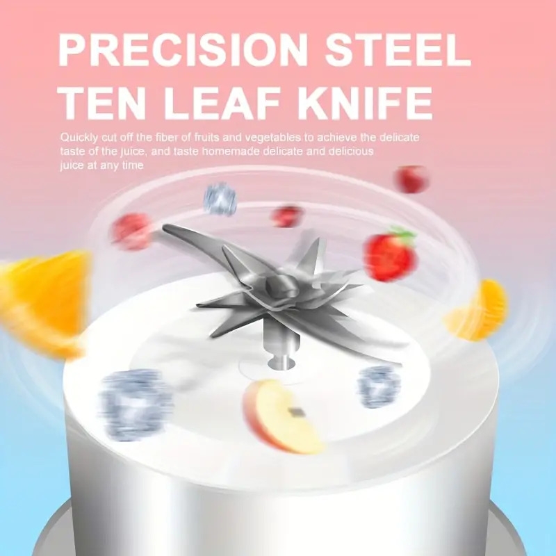 水果榨汁机，便携式多功能饮料杯，升级10 片刀片大容量便携式榨汁机，适用于蔬菜、水果和奶昔的多功能榨汁机搅拌机，充电式榨汁机，适用于运动、旅行和户外便携式搅拌机 商品详情 5