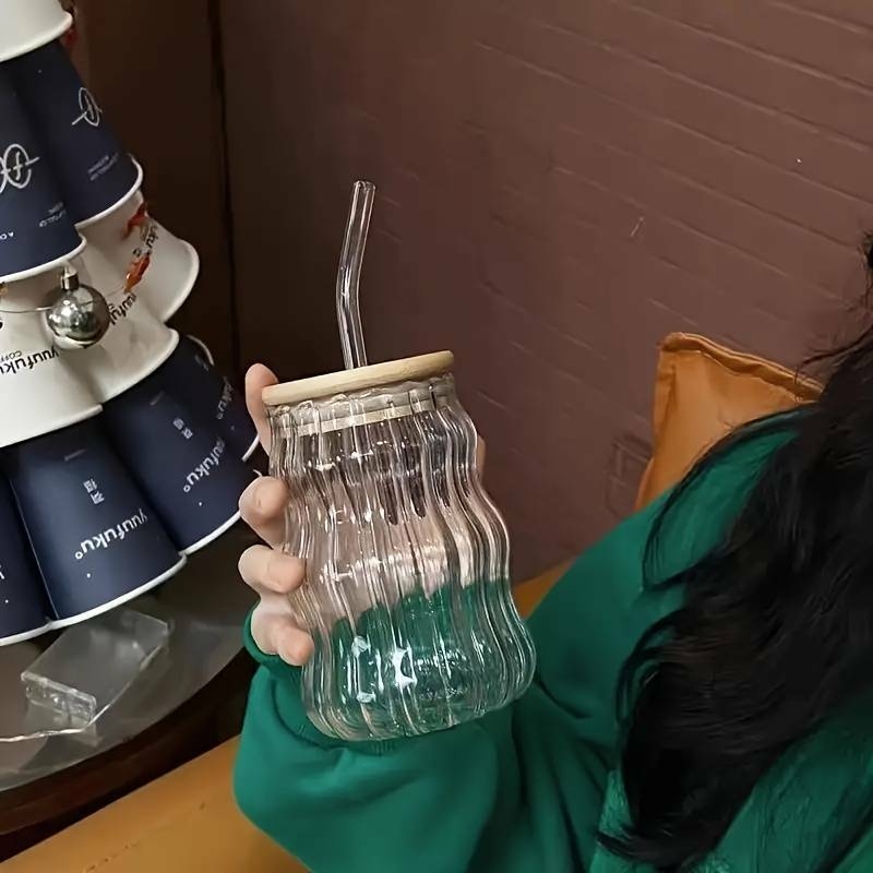 2 pièces, tasses en verre de style médiéval avec couvercles et pailles, tasse deau en verre à haute teneur en borosilicate de 17 oz, tasses à café glacé, verres à boire pour jus, lait, thé et plus , verres dété et dhiver détails 3