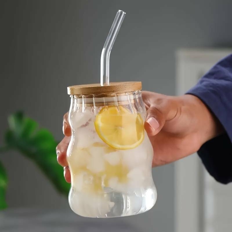 2 pièces, tasses en verre de style médiéval avec couvercles et pailles, tasse deau en verre à haute teneur en borosilicate de 17 oz, tasses à café glacé, verres à boire pour jus, lait, thé et plus , verres dété et dhiver détails 5