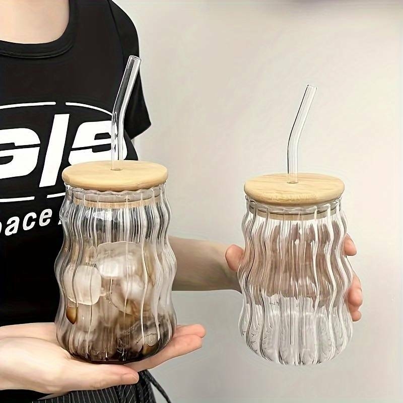 2 pièces, tasses en verre de style médiéval avec couvercles et pailles, tasse deau en verre à haute teneur en borosilicate de 17 oz, tasses à café glacé, verres à boire pour jus, lait, thé et plus , verres dété et dhiver détails 4