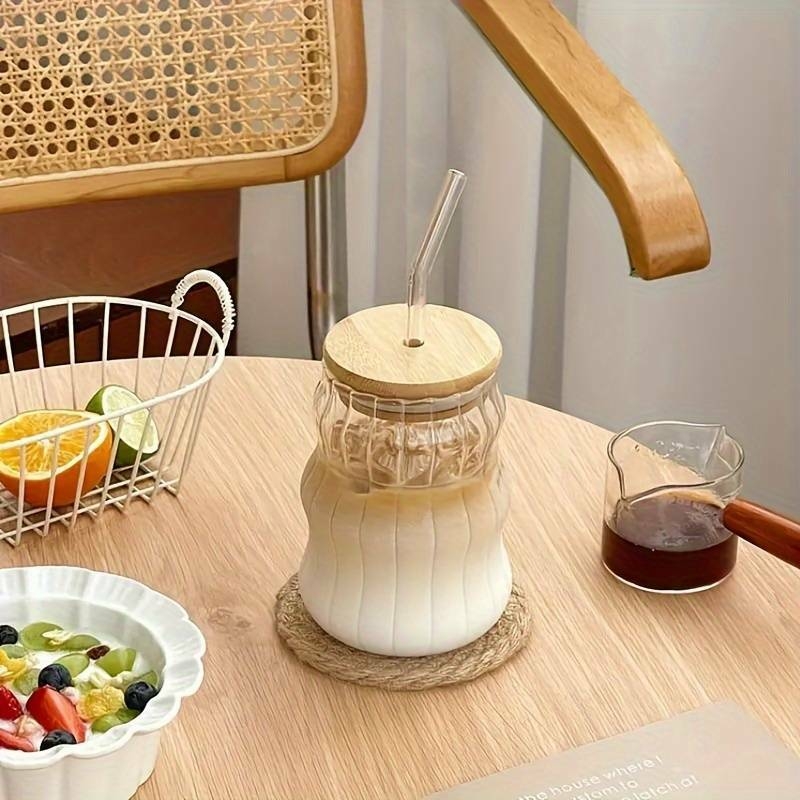 2 pièces, tasses en verre de style médiéval avec couvercles et pailles, tasse deau en verre à haute teneur en borosilicate de 17 oz, tasses à café glacé, verres à boire pour jus, lait, thé et plus , verres dété et dhiver détails 1