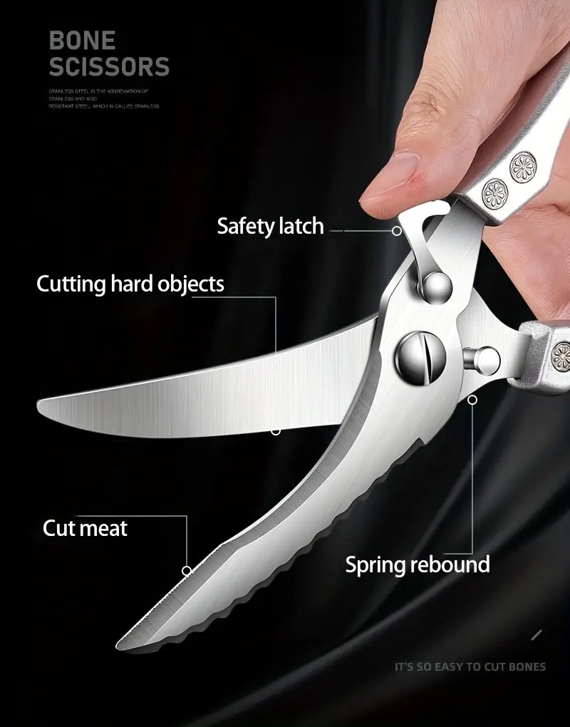 1pc heavy duty stainless steel kitchen scissors multifunctional poultry shears for chicken fish   safe ergonomic handle with   for cooking and bone cutting cooking essentials ergonomic kitchen scissors sharp cutting tool details 1