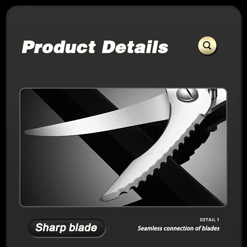 1pc heavy duty stainless steel kitchen scissors multifunctional poultry shears for chicken fish   safe ergonomic handle with   for cooking and bone cutting cooking essentials ergonomic kitchen scissors sharp cutting tool details 5