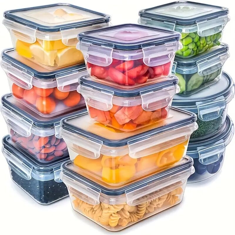 12pcs Container Set, Food Storage Containers With Lids, Airtight Leak Proof Easy Snap Lock And BPA-Free Plastic Container Set, For Picnic, Camping, Office And School, Kitchen Supplies